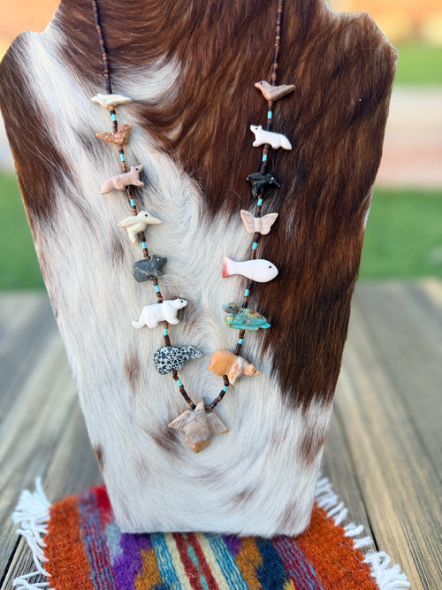 Handcrafted Sterling Silver & Beaded Fetish 27” Necklace