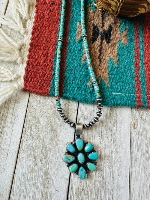 Navajo Sterling Silver & Turquoise Cluster Beaded Necklace