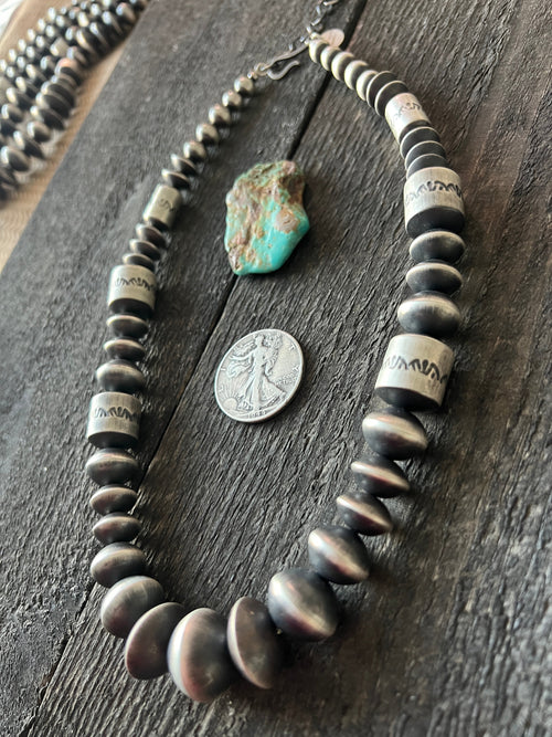 Navajo Sterling Silver Single Strand Beaded Statement Necklace by Rose Martin, 20” + 2”