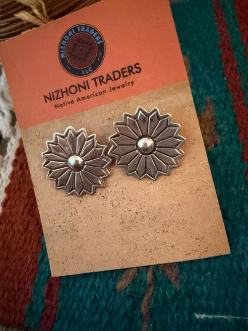 Old Pawn Handcrafted Sterling Silver Flower Post Earrings