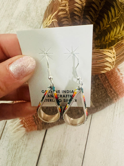 Navajo Handmade Multicolor Beaded Teardrop Dangle Earrings