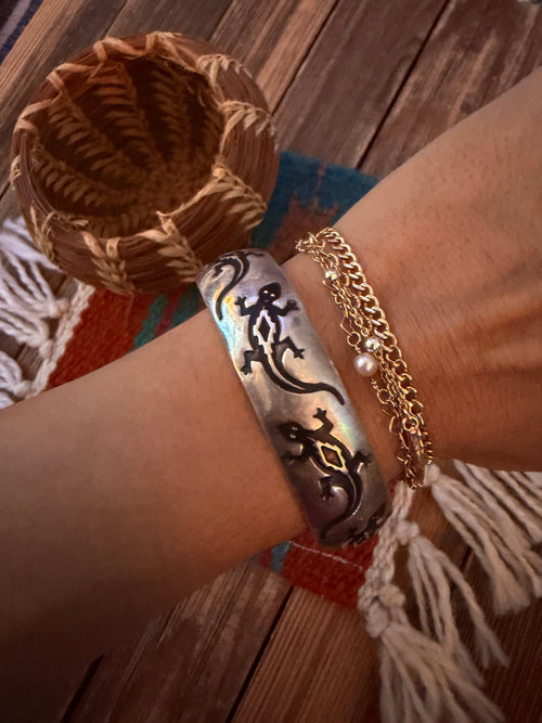Handcrafted Old Pawn Sterling Silver Lizard Cuff Bracelet