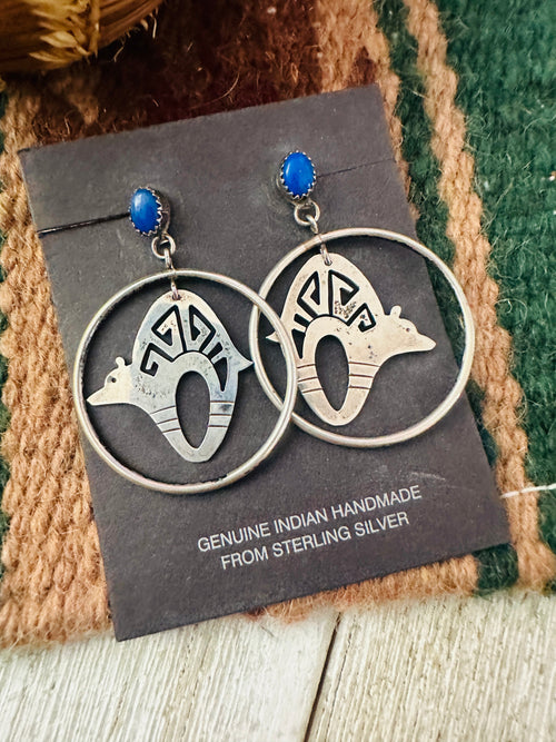 Old Pawn Navajo Sterling Silver & Lapis Fetish Bear Dangle Earrings