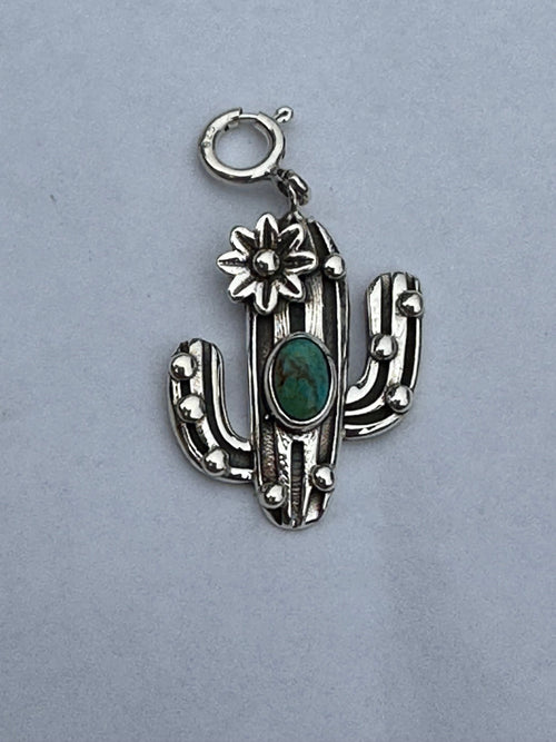 Sterling Silver and Turquoise Saguaro Flower Charm