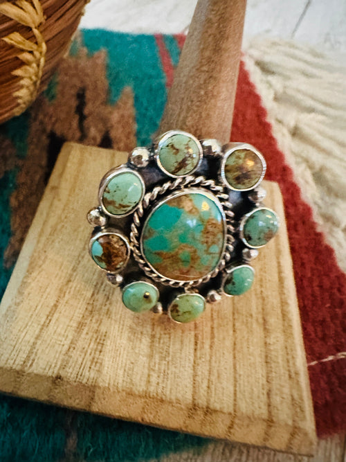 Navajo Sterling Silver & Royston Turquoise Cluster Adjustable Ring