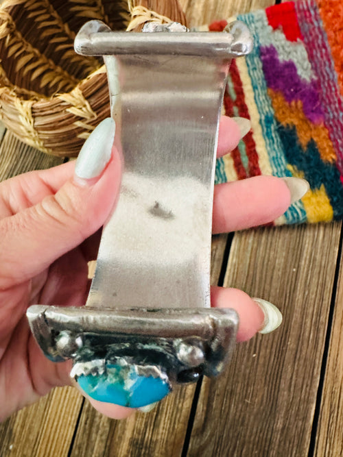 Handcrafted Old Pawn Turquoise & Sterling Silver Watch Cuff Bracelet