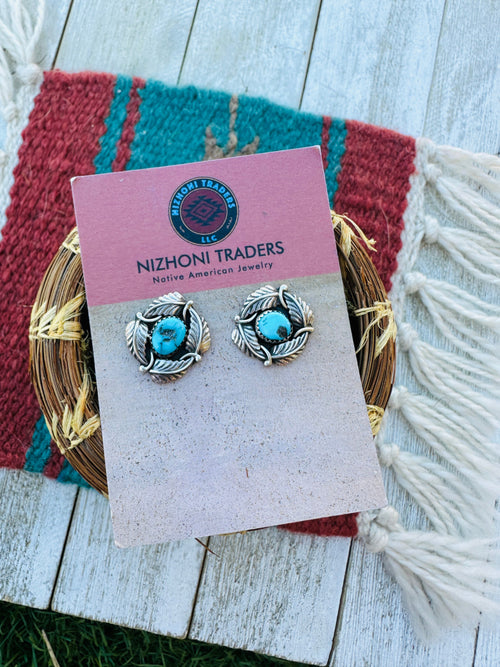 Handcrafted Old Pawn Sterling Silver & Turquoise Post Earrings