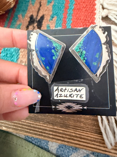 Handcrafted Old Pawn Sterling Silver & Azurite Post Earrings