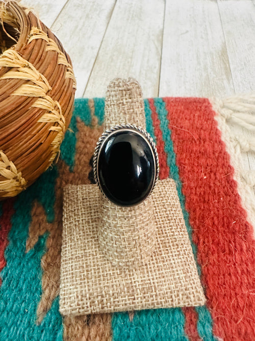Old Pawn Navajo Sterling Silver & Onyx Ring Size 6.5
