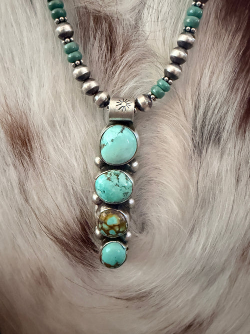 Handcrafted Turquoise & Sterling Silver Cluster Beaded Necklace