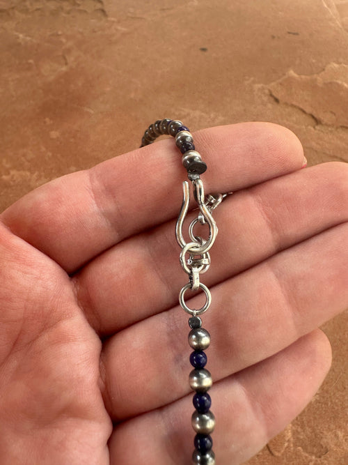 Handmade Sterling Silver & Lapis Beaded Necklace