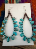 Handcrafted Heishi Shell & Turquoise Beaded Dangle Hoop Earrings