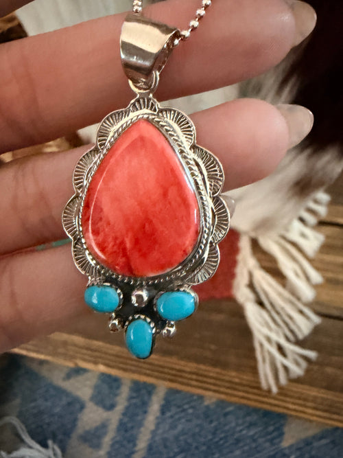 Old Pawn Handcrafted Spiny Oyster & Turquoise Necklace