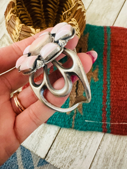 Handcrafted Old Pawn Sterling Silver & Queen Pink Conch Cluster Cuff Bracelet