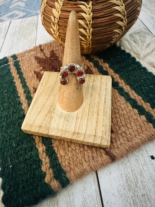 Navajo Red Opal & Sterling Silver Naja Ring Size 6