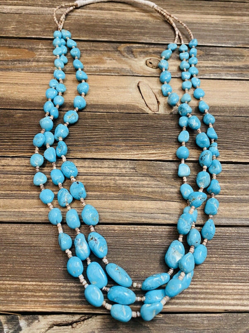 Vintage Old Pawn Navajo Turquoise & Heishi 3-Strand Beaded Necklace