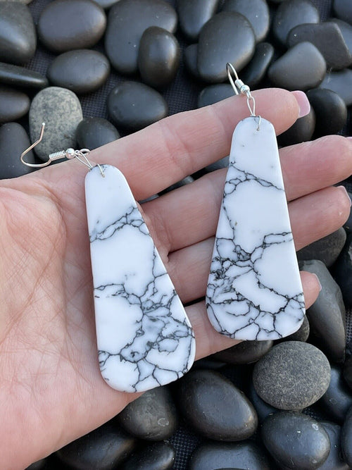 Navajo Sterling Silver & White Buffalo Slab Dangle Earrings