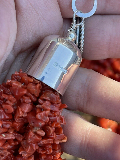 Navajo Sterling Silver Natural Coral 15 Strand Bead 36 Inch Necklace