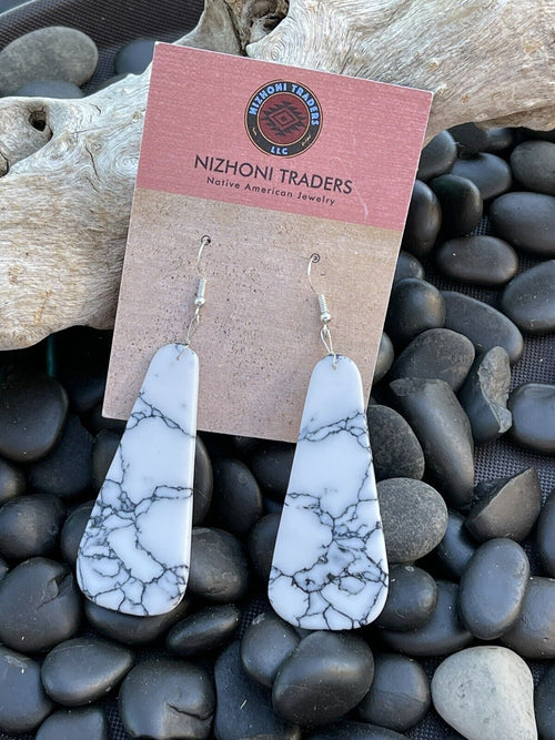 Navajo Sterling Silver & White Buffalo Slab Dangle Earrings