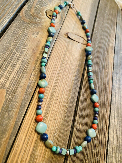 Navajo Sterling Silver & Multi Stone Beaded Necklace