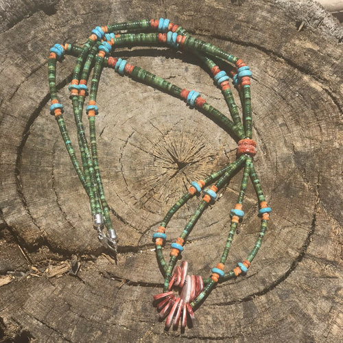 Handcrafted Sterling Multi Stone Heishi Jacla Necklace