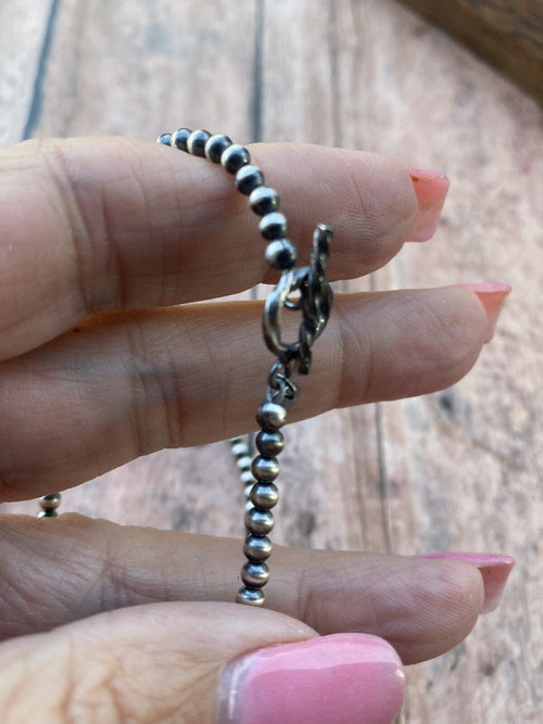 Sterling Silver 3mm 7.5 Inch Handcrafted Pearl Style  Beaded Bracelet