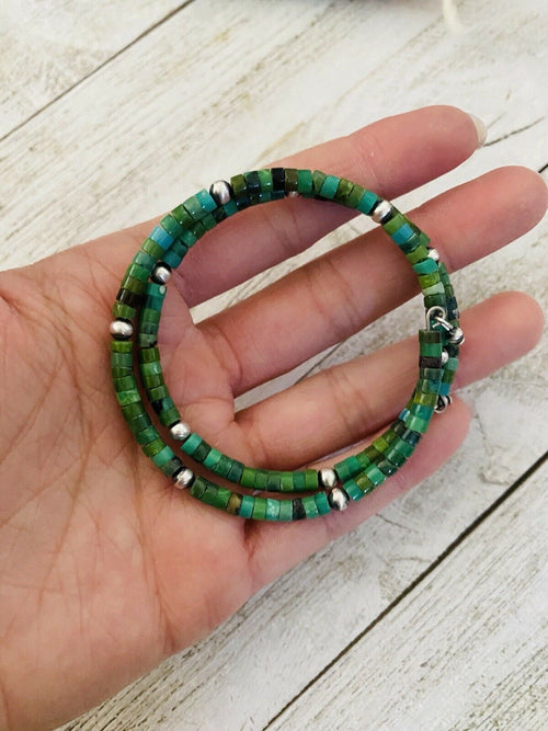 Navajo Turquoise & Sterling Silver Beaded Wrap Bracelet