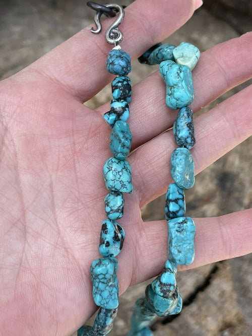 Sterling Silver Beaded Turquoise Necklace 18 Inch