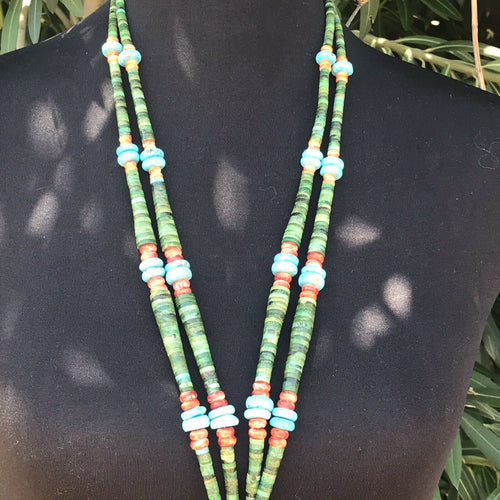 Handcrafted Sterling Multi Stone Heishi Jacla Necklace
