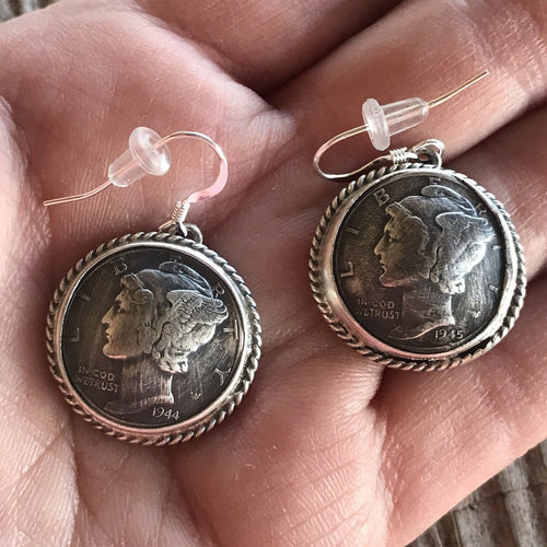 Handcrafted Kee- J Sterling Silver Turquoise Liberty Coin Dangle Earrings