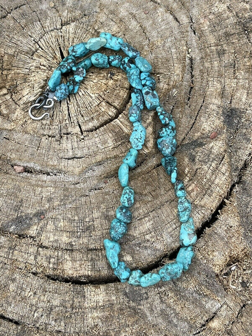 Sterling Silver Beaded Turquoise Necklace 18 Inch