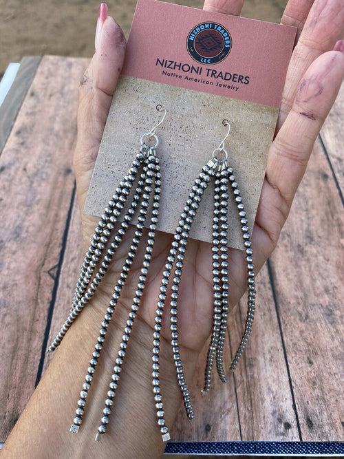 Sterling Silver Five Inch Tassel Beaded  Earrings