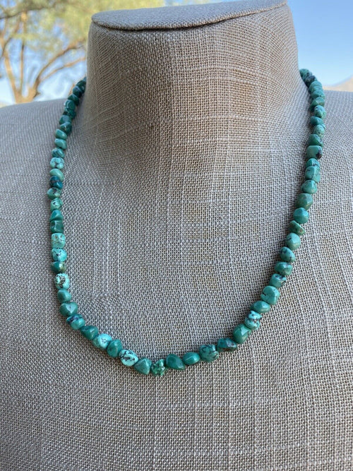 Navajo Turquoise & Sterling  Beaded Necklace 18"