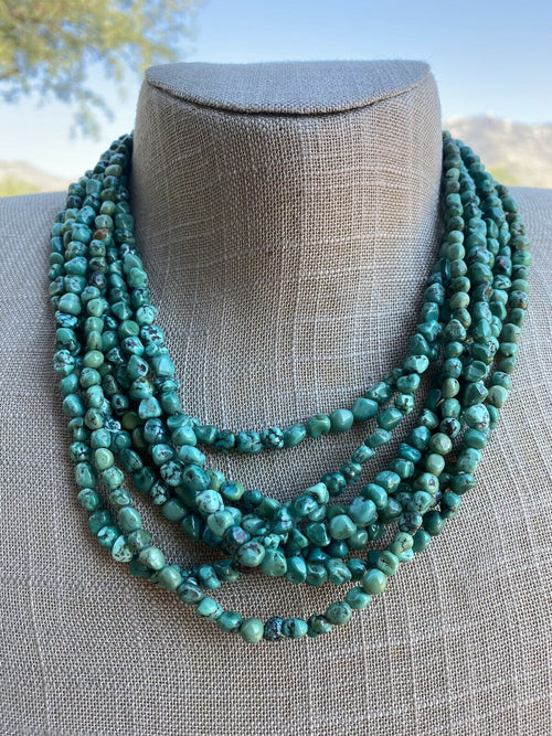 Navajo Turquoise & Sterling  Beaded Necklace 18"