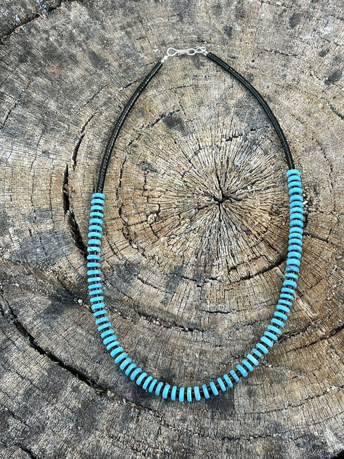 Navajo Turquoise & Black Heishi Beaded 16 Inch Necklace