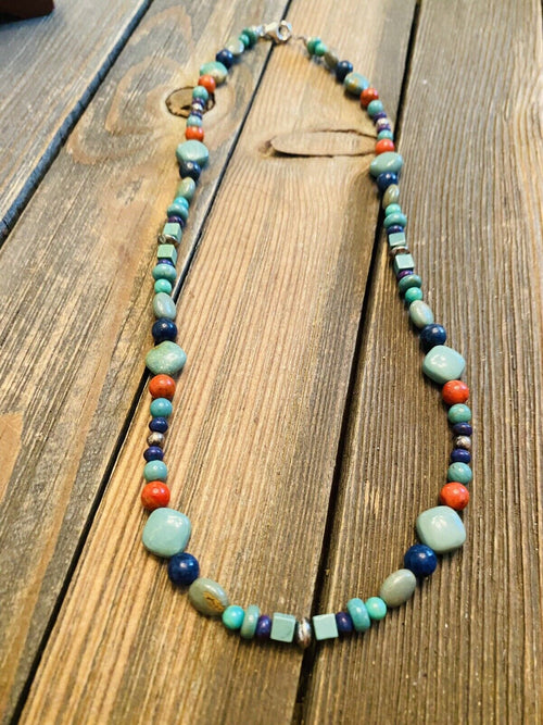 Navajo Sterling Silver & Multi Stone Beaded Necklace