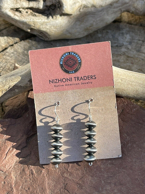 Navajo Sterling Silver Disk Bead Dangle Earrings