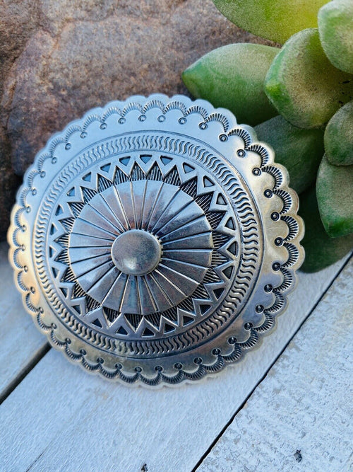 Vintage Navajo Hand Stamped Sterling Silver Belt Buckle Signed