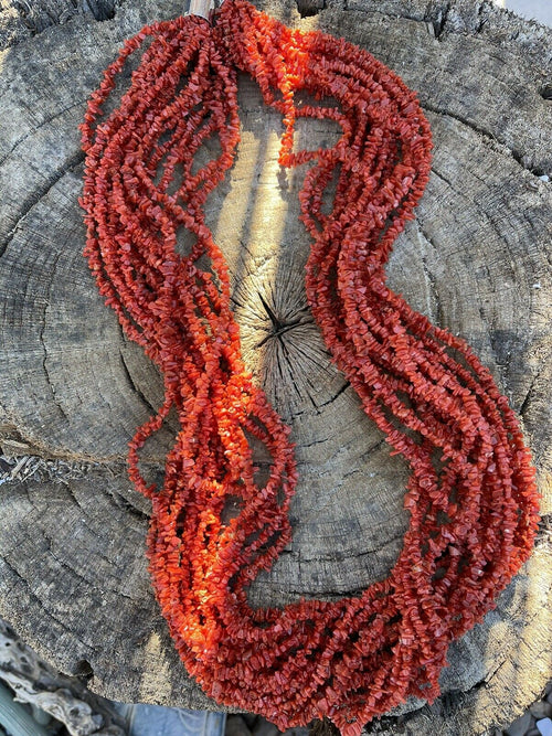 Navajo Sterling Silver Natural Coral 15 Strand Bead 36 Inch Necklace