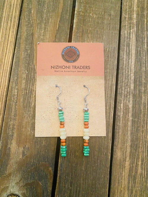 Navajo Sterling Silver Multi Stone Beaded Dangle Earrings