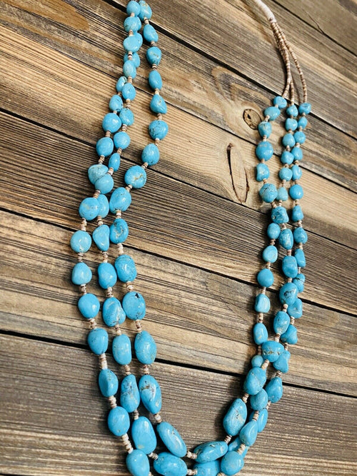 Vintage Old Pawn Navajo Turquoise & Heishi 3-Strand Beaded Necklace