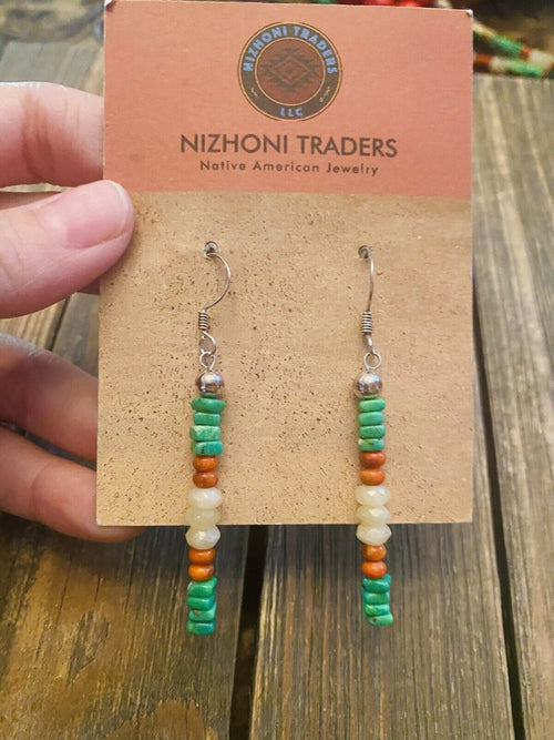 Navajo Sterling Silver Multi Stone Beaded Dangle Earrings