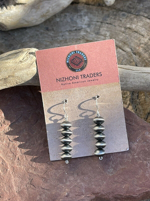 Navajo Sterling Silver Disk Bead Dangle Earrings