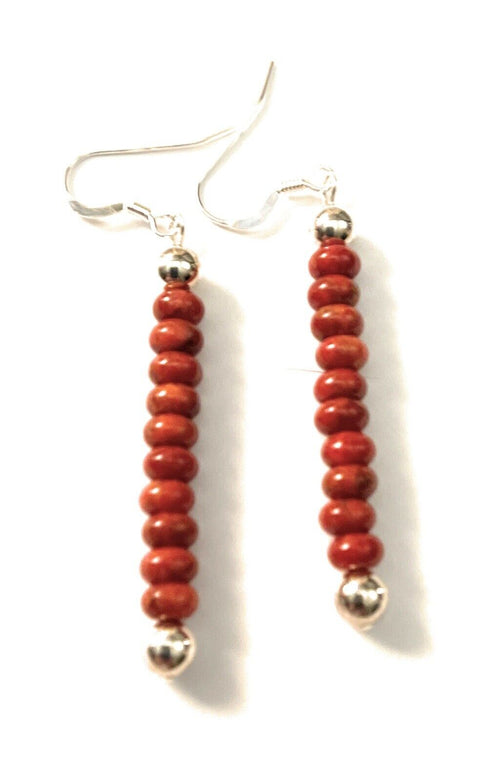 Navajo Sterling Silver Apple Coral Beaded Dangle Earrings