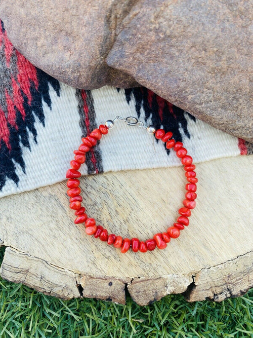 Navajo Apple Coral & Sterling Silver Beaded Bracelet