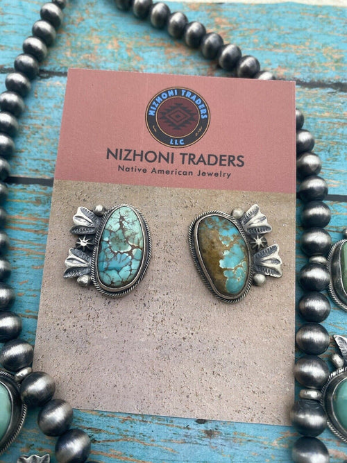 Stunning Handcrafted Sterling Silver Royston Turquoise Beaded Necklace & Earring Set by Bobby Johnson