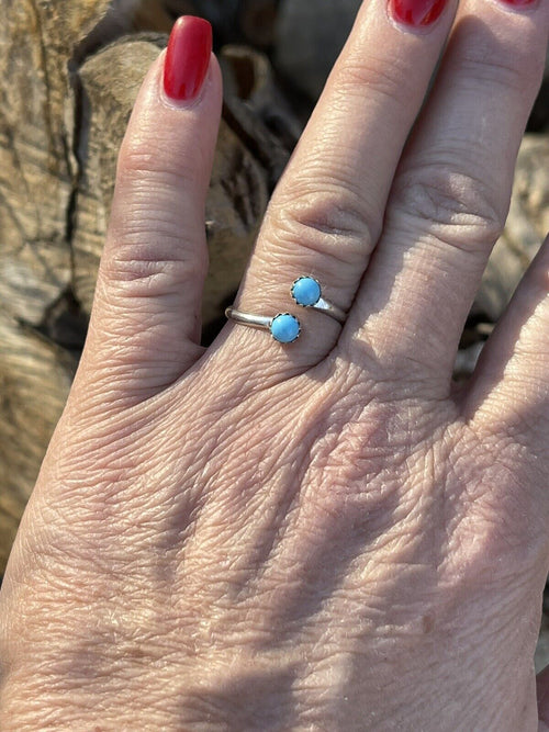 Navajo Turquoise Double Stone & Sterling Silver Adjustable Ring