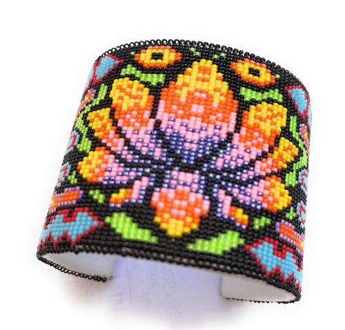 Navajo Handmade Beaded Flower Lotus Cuff Bracelet