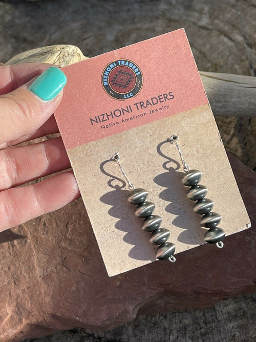 Navajo Sterling Silver Disk Bead Dangle Earrings