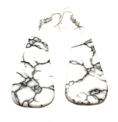 Navajo Sterling Silver & White Buffalo Slab Dangle Earrings